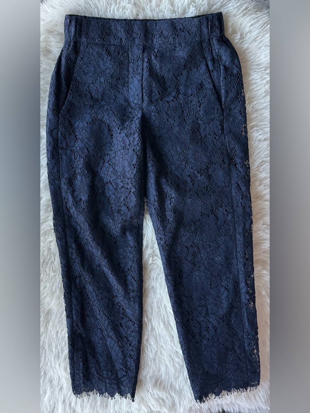 J. Crew Dark Navy Lace pants elastic waist trousers 0P